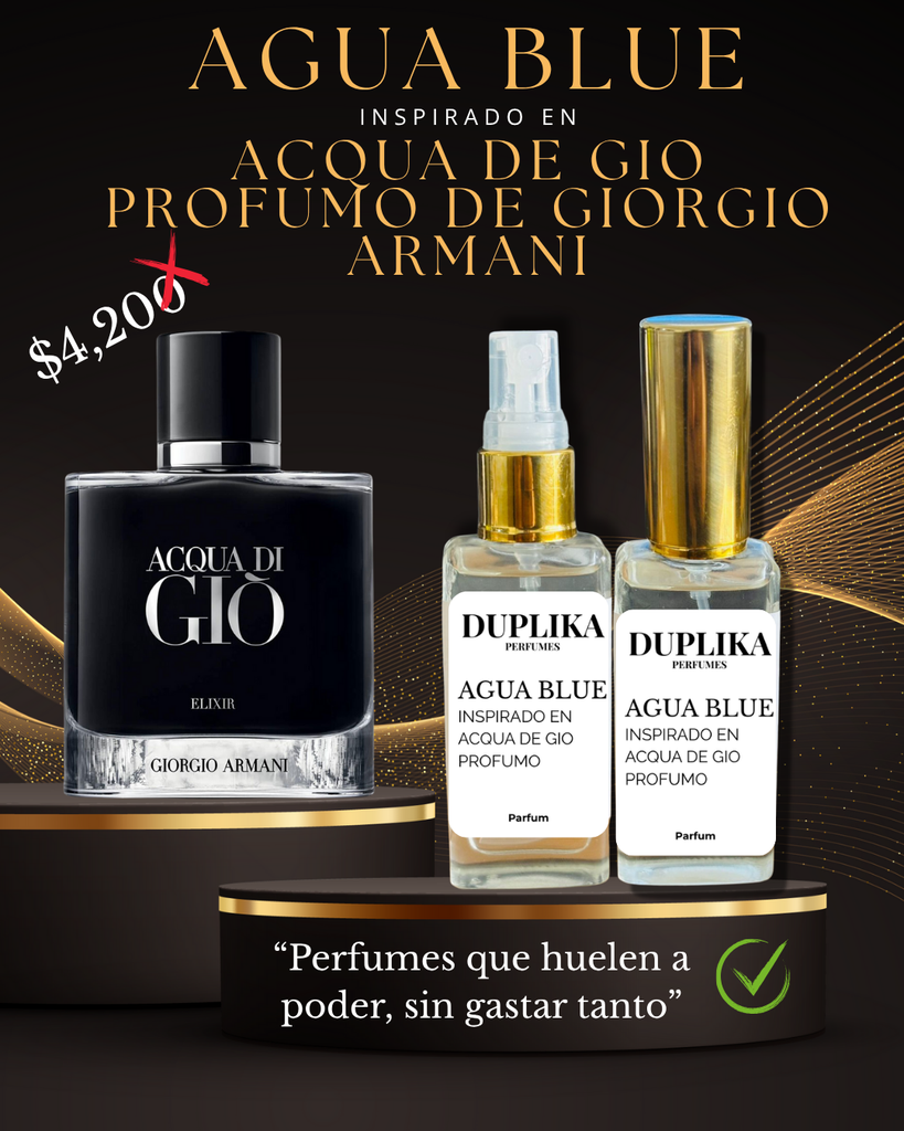 AGUA BLUE INSP. ACQUA DI GIO PROFUMO DE GIORGIO ARMANI (CON NUESTRAS ETIQUETAS, 30 ML)