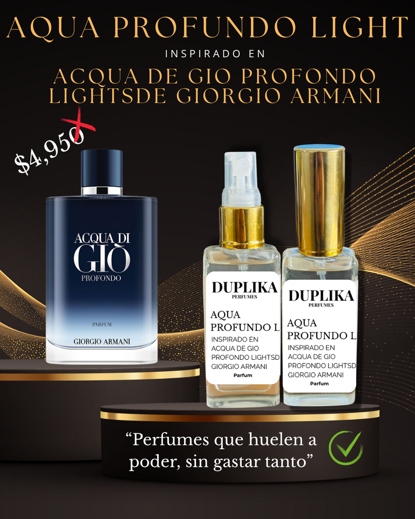 AQUA PROFUNDO LIGHT INSP. ACQUA DE GIO PROFONDO LIGHTS DE GIORGIO ARMANI (CON NUESTRAS ETIQUETAS, 30 ML)